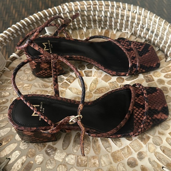 MARC FISHER Womens Brown Snakeskin Ankle Strap Buckle Leather Slingback Sandal - Picture 8 of 12